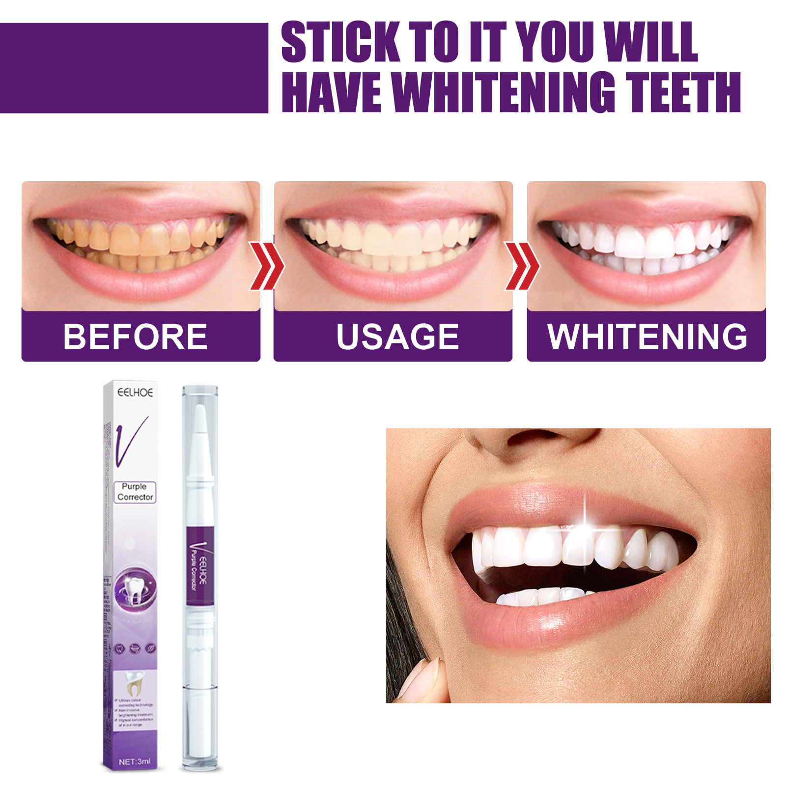 Purple Teeth Whtening Toothpas - Whitening Pen Bleach recension och pris